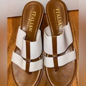 Italian Shoemakers Made In Italy Platform Sandals White&Brown Sz 8, never worn